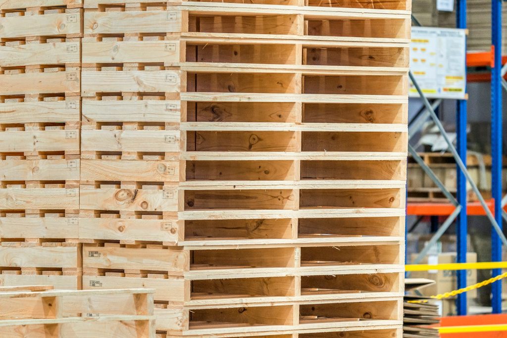 Stacks of timber pallets made at CMTP Dandenong South in Melbourne's south-east