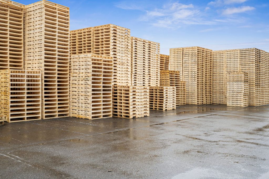 Stacks of timber pallets at the CMTP Branxholm site in north-east Tasmania