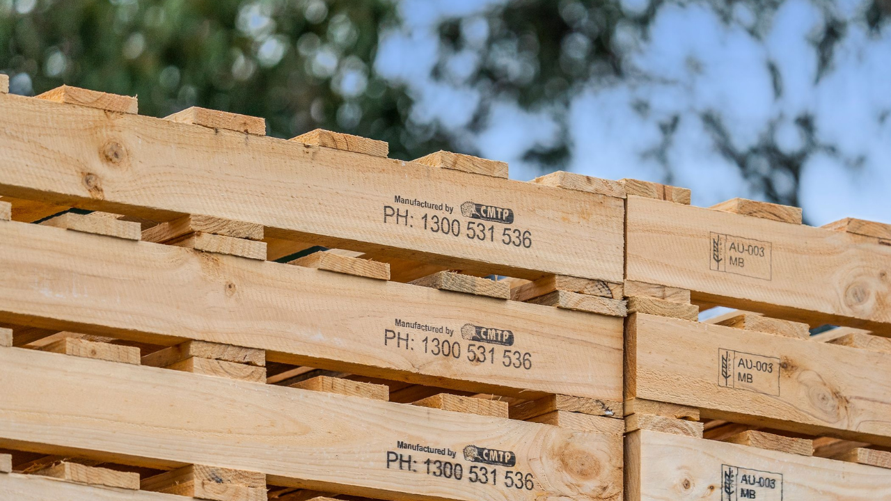 Wooden pallets ready for dispatch at a CMTP pallet manufacturing site in Australia
